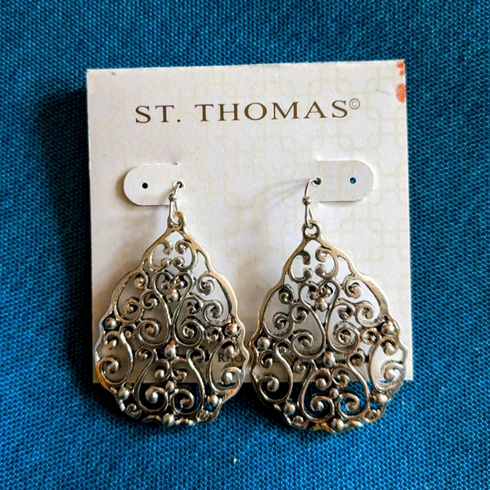 St Thomas silver filigree dangle earrings